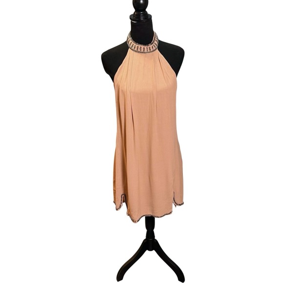 Revolve NBD Lourdes NEW Pink Beaded Halter Mini Dress Size S Statement Backless - Picture 3 of 15